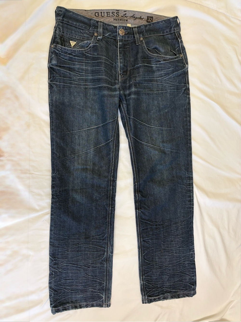 Guess Premium Mens Lincoln Slim Straight Men's Dark Wash Jeans 32x28.5 Short